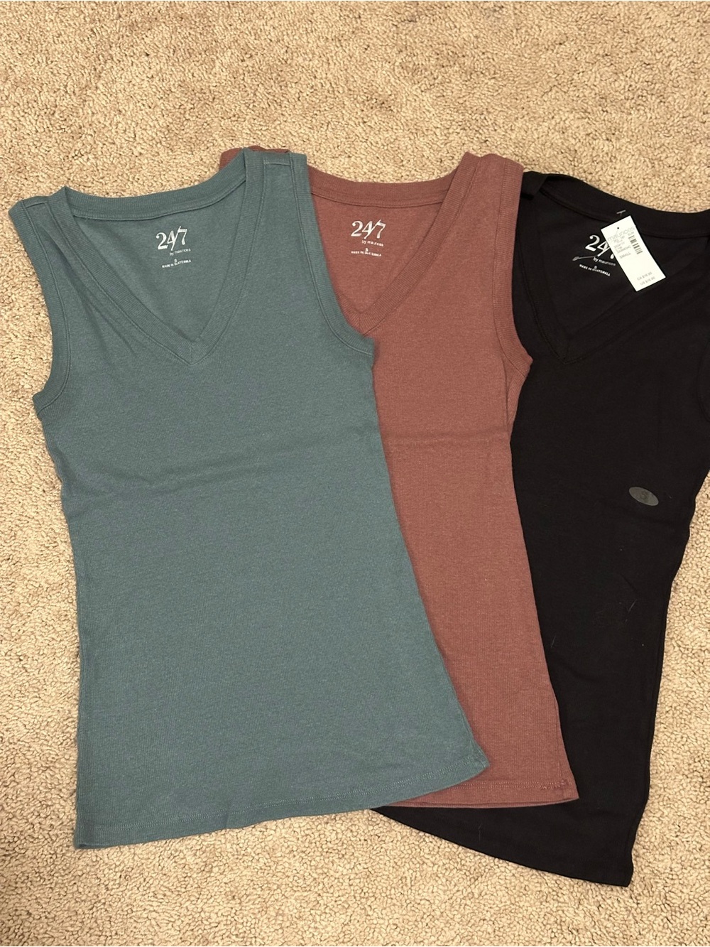 247 Essentials Women's V-Neck Tank Tops - Teal, Brown, Black (3-Pack)